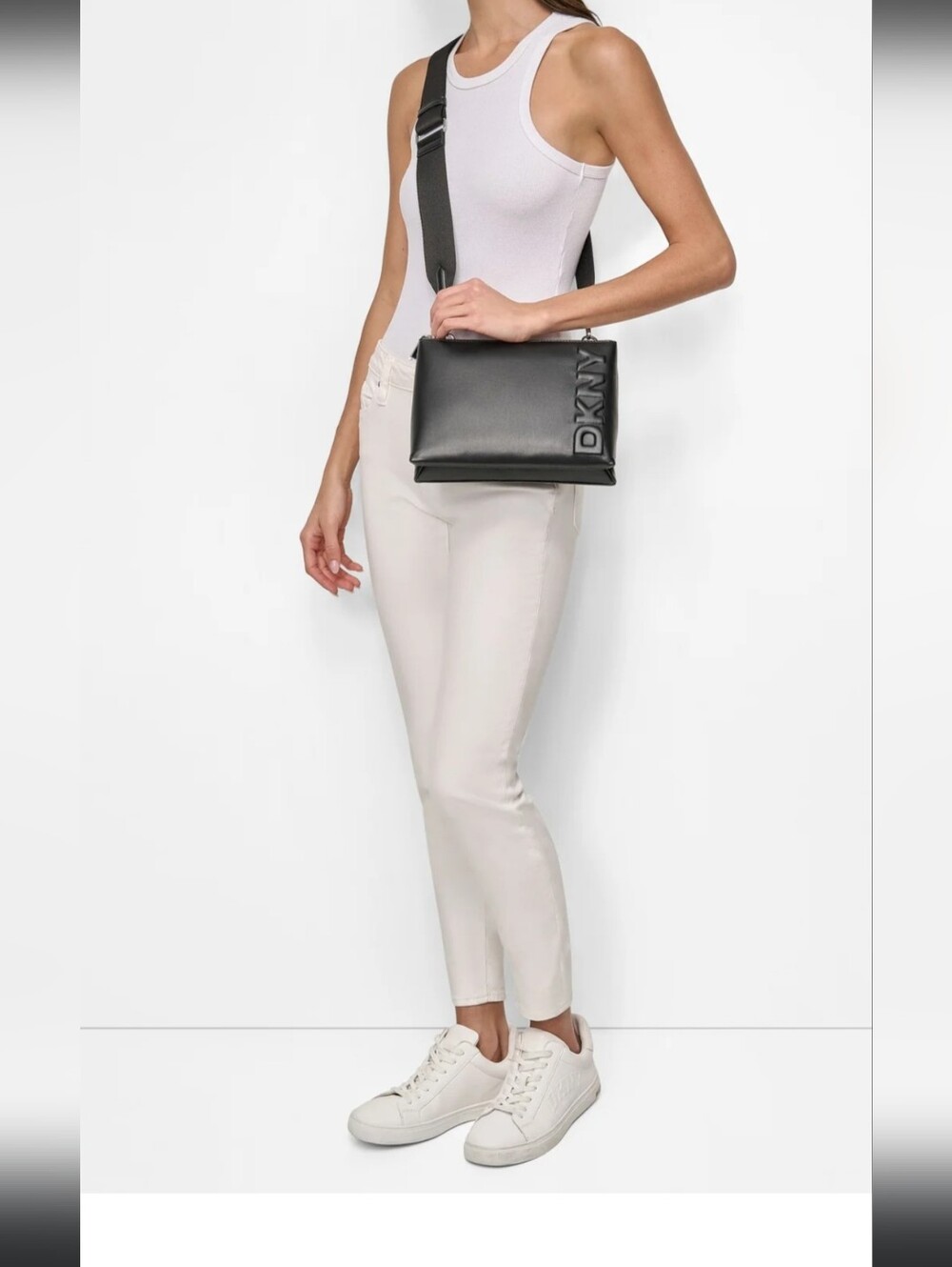 DKNY Tinsley Crossbody with Wide Adjustable Strap Black Faux Leather - Picture 2 of 12